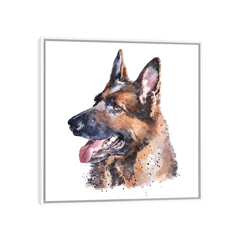 « German Shepherd I » par Edwatercolours-impression, Toile blanche encadrée, Pas de tapis, H 18 po x l 18 po x 1,5 po
