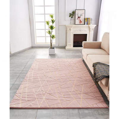 Tapis en fausse fourrure de luxe à motif géométrique doré et doré lavable à la machine Luxury