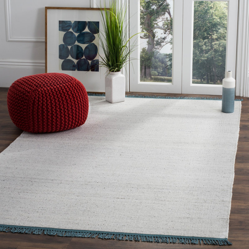 Grice Hand Woven Viscose/Cotton Solid Color Rug in Gray/Blue, Rectangle 8' x 10'