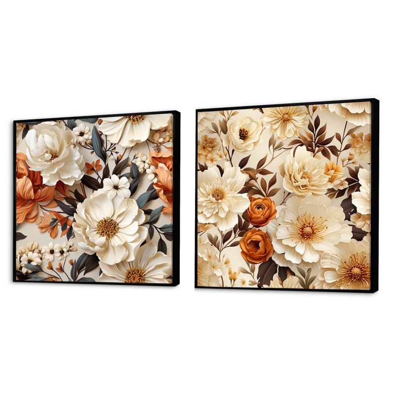 Thatcham - Ensemble de 2 collages floraux carrés, Cadre flottant noir, H 30 po x l 61 po