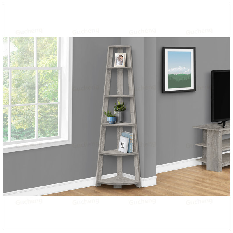 Contemporary Corner 5-Tier Etagere Bookcase, Perfect For Maximizing Space And Adding Modern Style To Any Room., Light Gray