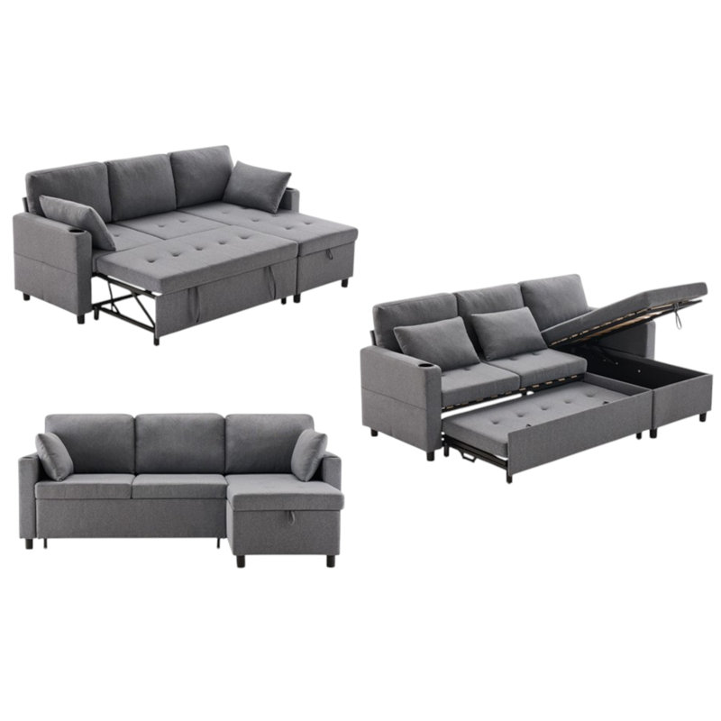 Azer 3 Seater Fabric Sofa Bed, Grey