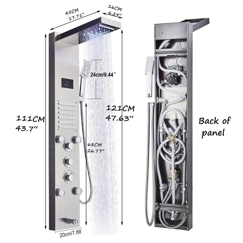 43.7'' Shower Panel with Fixed Shower Head, Brushed Nickel