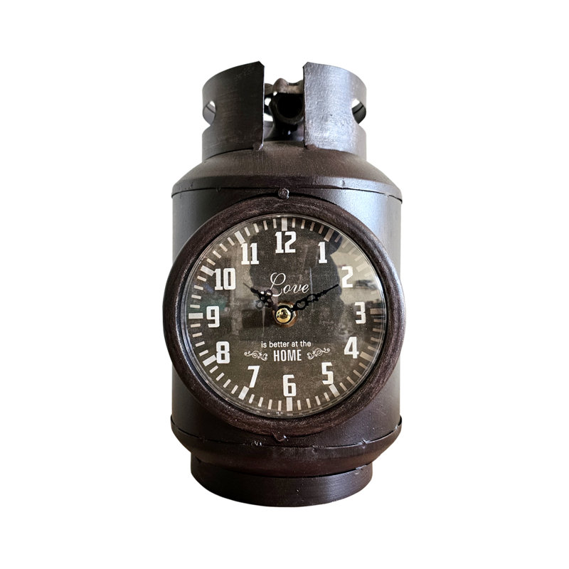 Analog Metal Battery Tabletop Clock Brown