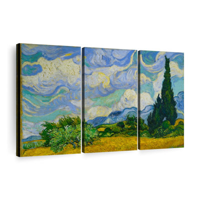 \"Champ de blé avec cyprès\" 3 pièces