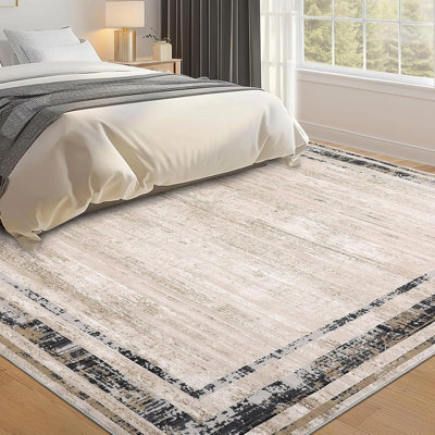 Washable Low-Pile Area Rug with Non-Slip Backing, Distressed Edge Modern Design for Living Room, Bedroom, Office