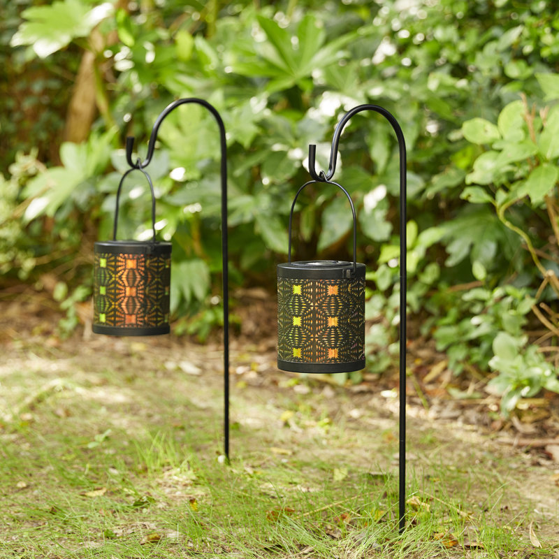 Metal Cutout Pattern Solar Powered Lantern With LED Light