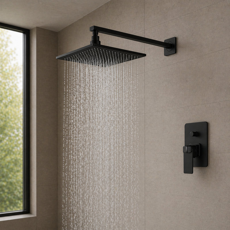 Rivera Matte Black LED Rainfall Shower with Wall Mount and Mixer
