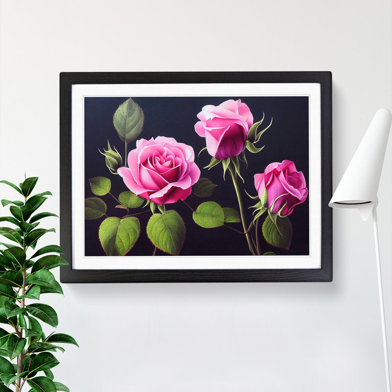 Serene Rose Flowers - Framed Print, Black, 46cm H x 64cm W x 2cm D
