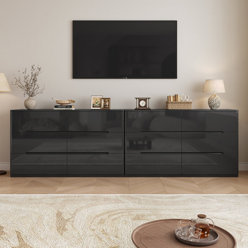 Commode 6 tiroirs pour chambre à coucher Lau, Black