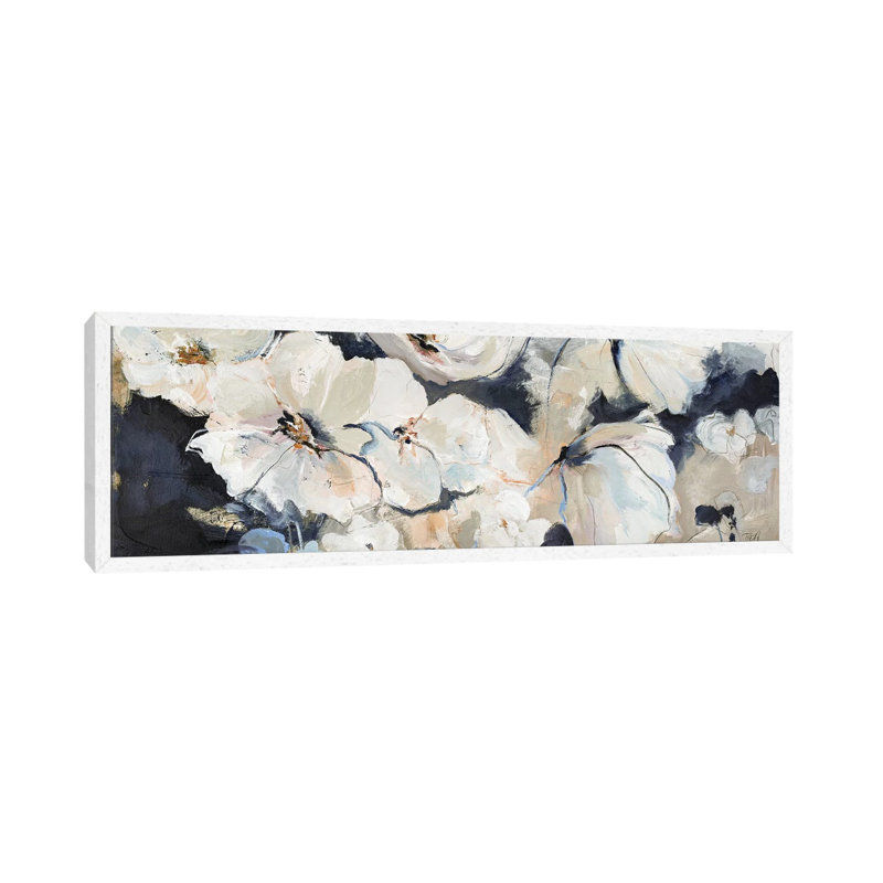 Flower Varity II - Panoramic Painting on Canvas, White Framed, 30.48cm H x 91.44cm W x 3.81cm D
