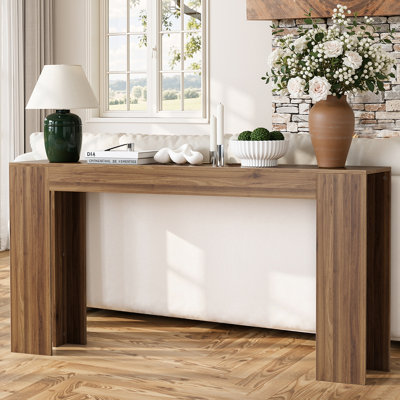 Table d'entrée très longue de 62,99 pouces, de style campagnard, décorative et fonctionnelle pour les espaces étroits, console de couleur chêne