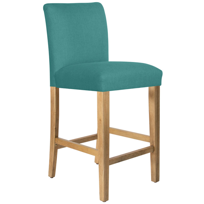 Tabouret de bar et de comptoir Hadrien, Tabouret de bar (siège d'une hauteur de 31 po), Lin ardoise classique, Bois naturel