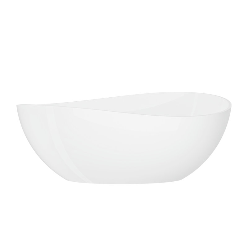 63" Freestanding Solid Surface Bathtub, Luxury Engineered Stone Resin Freestanding Soaking Bathtub With Overflow And Pop-Up Drain For Contemporary Bathroom, Glossy White