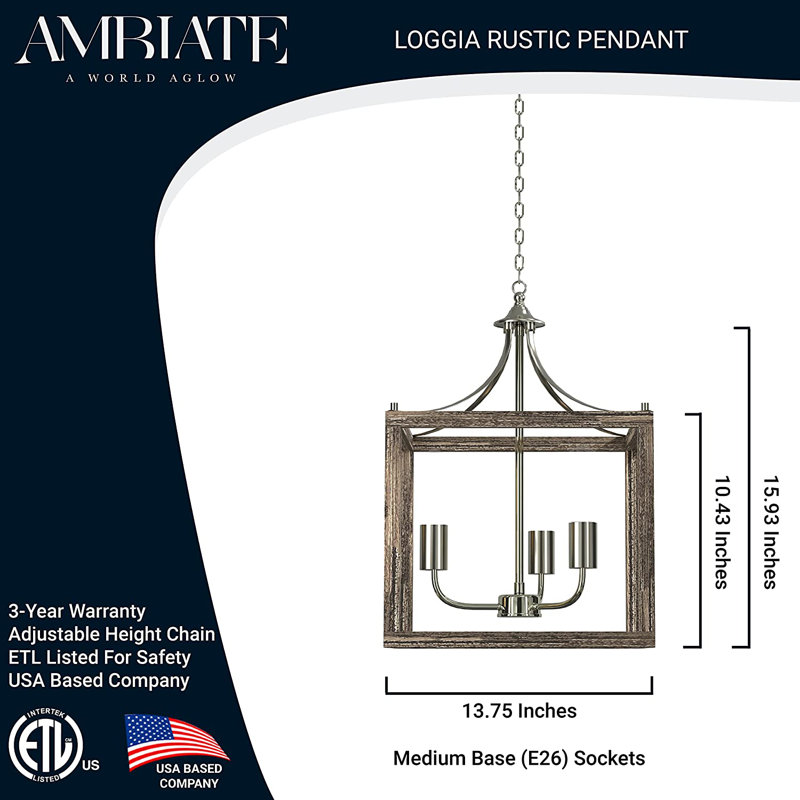 3 - Light Dimmable Lantern Square / Rectangle Chandelier