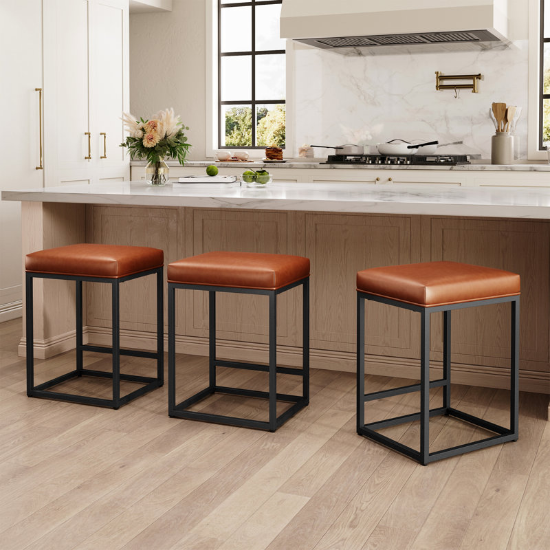 Tabouret de comptoir de cuisine moderne brun 24 po avec repose-pieds et similicuir Borough, 3, Similicuir brun performance