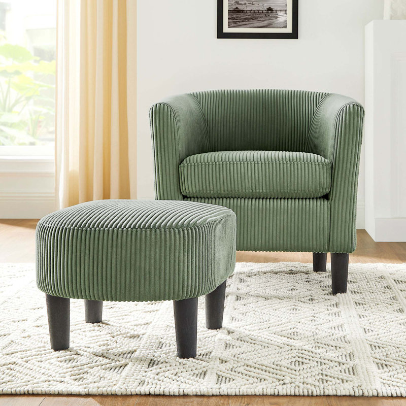 Chaise rembourrée avec repose-pieds, Velours côtelé vert 1