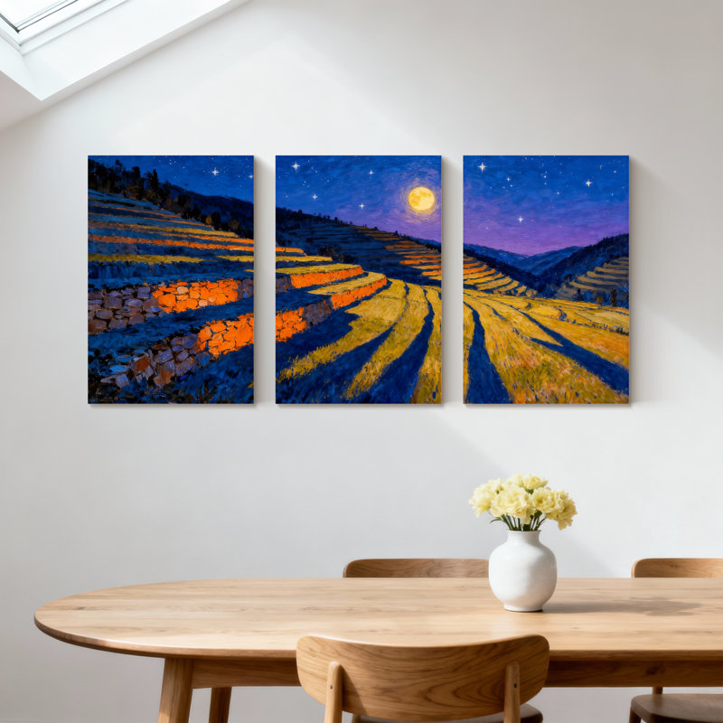 Abstrait nuit étoilée, terrasses, ensemble de 3 impressions sur toile, H 30 po x l 60 po