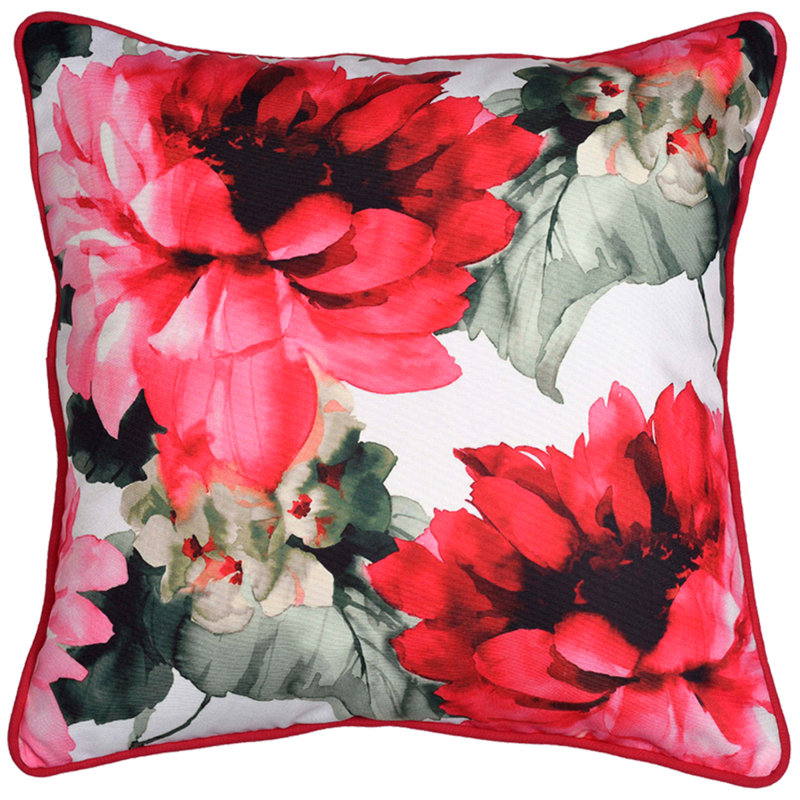Floral Red and Green Cotton Polyester Embroidered Square Pillow Cover