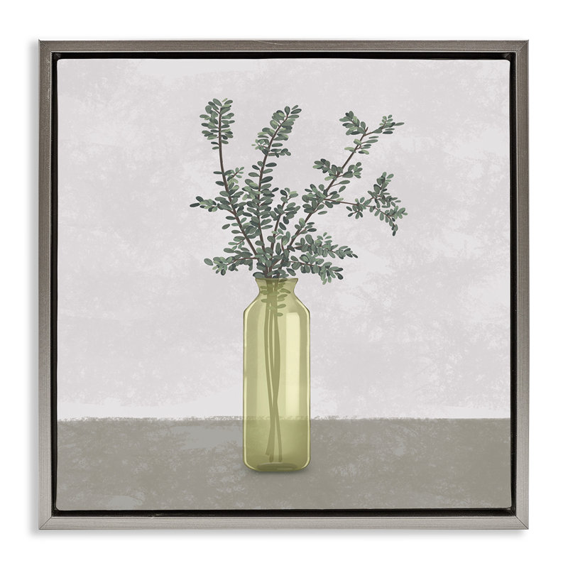 «Plant in Vase Neutral Design», toile encadrée flottante noire par Ziwei Li, Cadre flottant gris lustré, H 18 po x l 18 po