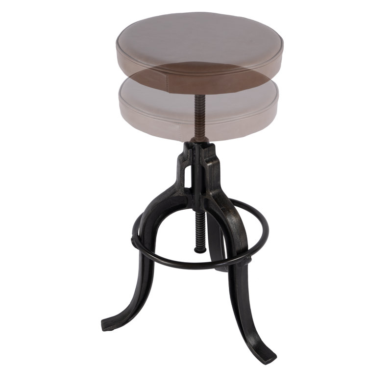 Knight 22 in. - 29 in. Adjustable Seat Height Leather and Iron Bar Stool