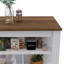 Îlot de cuisine, table de cuisine H 35 po, quatre pieds, trois tablettes de rangement ouvertes, blanc / noyer