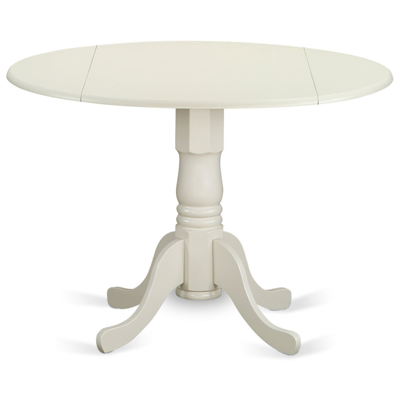 3 Piece Dining Table Set Contains a Round Dining Room Table with Dropleaf and 2 Baby Blue Linen Fabric Upholstered Chairs, Linen White