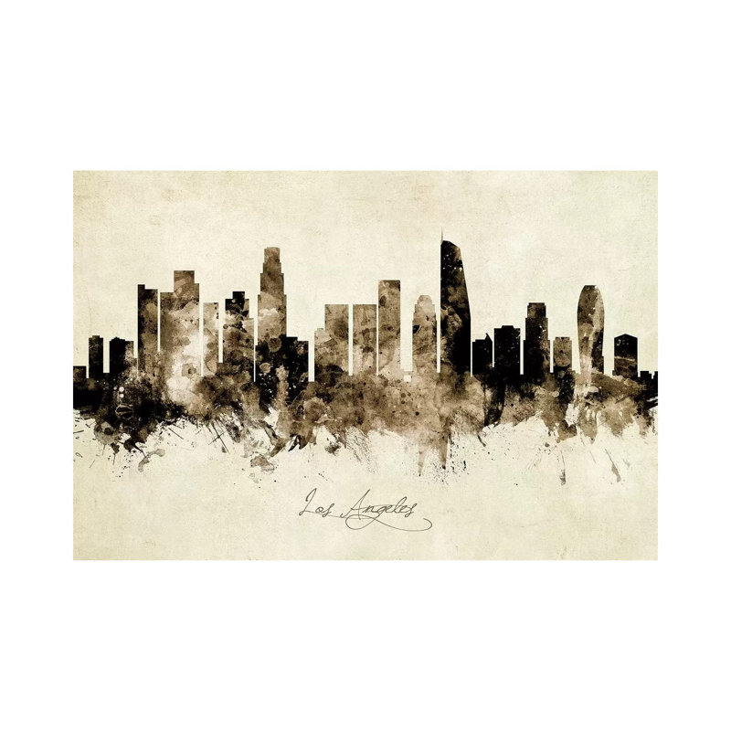 Los Angeles California Skyline by Michael Tompsett - Wrapped Canvas Painting, 20.32 cm H x 30.48 cm W