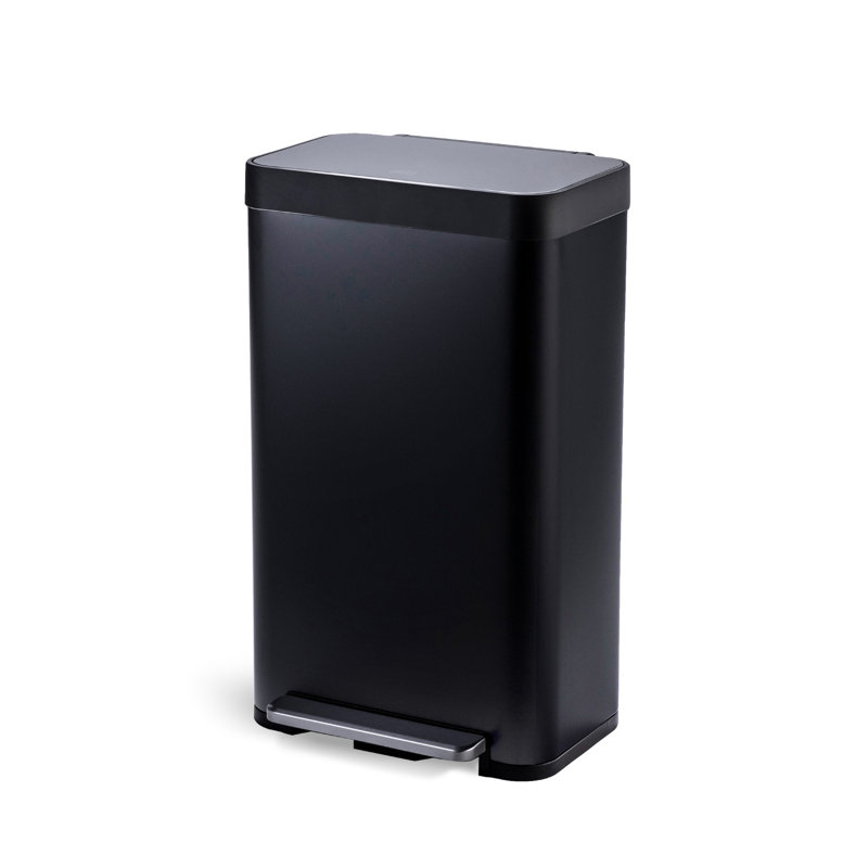 Matte Black Stainless Steel Rectangular Pedal Trash Can