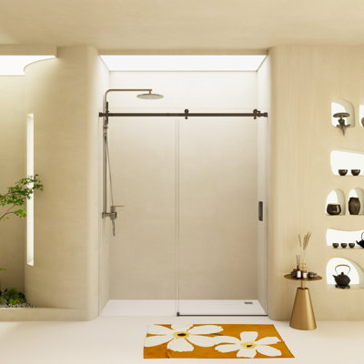 48" W x 76" H Frameless Sliding Shower Door, 5/16" (8mm) SGCC Certified Tempered Glass with Safety R3 Corners