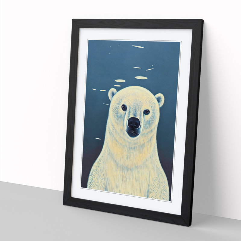 Polar Bear Painting Mid Century - Picture Frame Print, 64cm H x 46cm W x 2cm D, Black