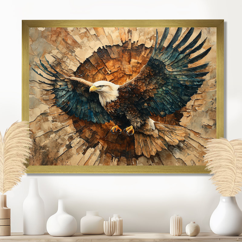 Aigle Gervin dans une forêt, échos de la liberté III - aigle, art mural, H 30 po x l 40 po, Doré
