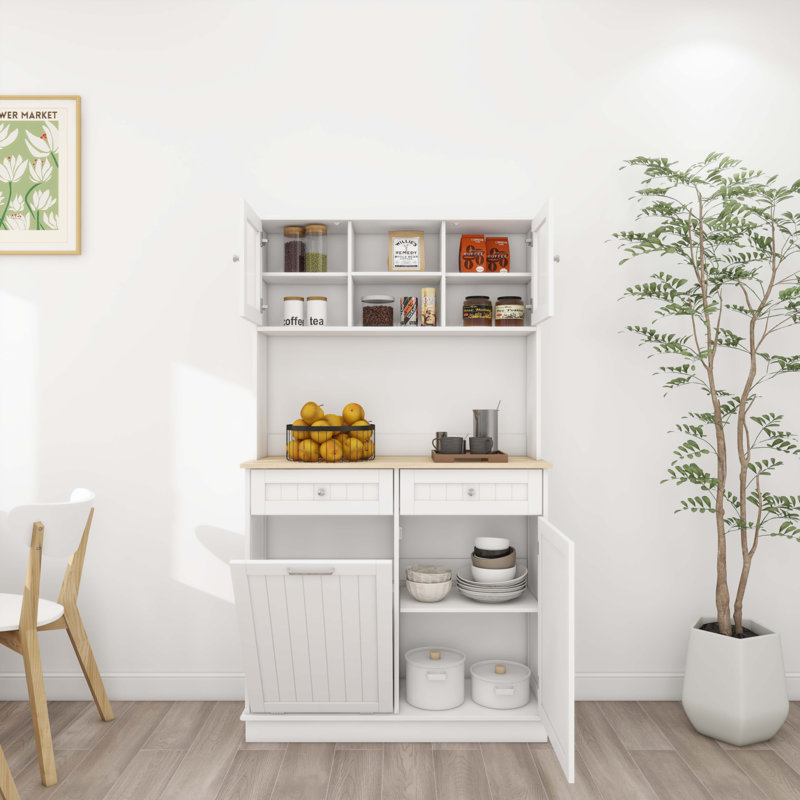 Grande armoire de rangement pour poubelle de cuisine 67,7 po avec 3 tablettes réglables