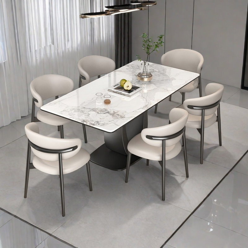 Rectangular light rock slab dining table set, 29.52"H x 70.86"L x 35.43"W
