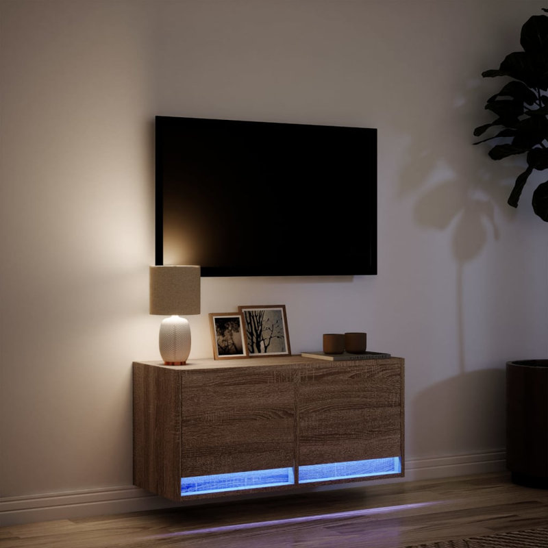 Vidaxl TV Wall Cabinet with LED Lighting 31 x 38cm, 80cm, Brown Oak