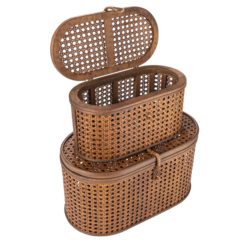 Edelie Coastal Rattan Storage Bin - Set of 2, Brown