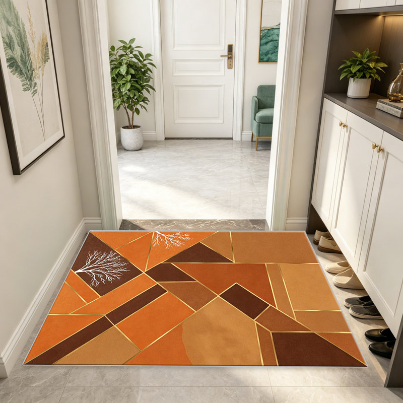Terracotta Brown Gold Tree carpet-easy to clean, machine-washable, soft and comfortable; suitable for door mats, kitchens, living rooms, bedrooms, corridors, and laundry areas. Easy to clean, durable carpet for home decoration.
