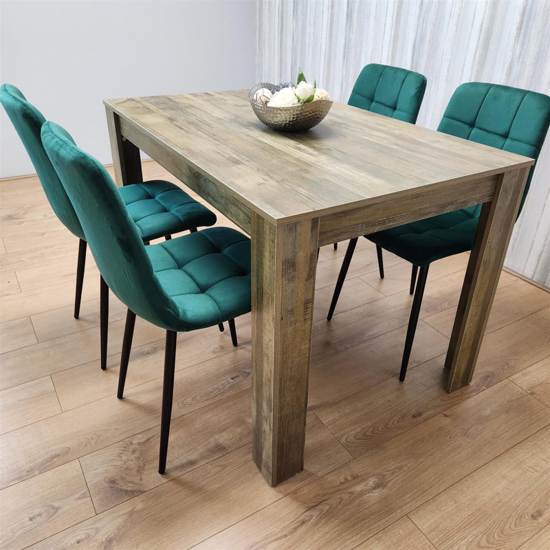 Dining Set of 4 Dining Table and 4 Velvet Chairs Dining Room Furniture, 75cm H x 140cm W x 80cm D, Green