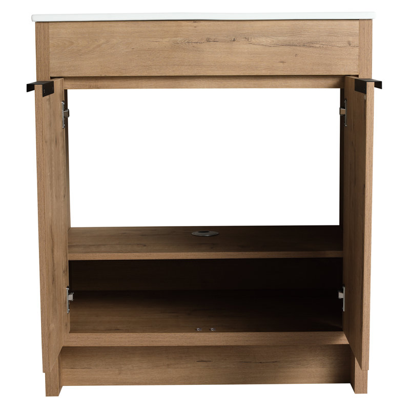 Armoire de salle de bain autoportante - 2 portes à fermeture en douceur contreplaqué chêne imitation chêne Bvb02430imo 30 "