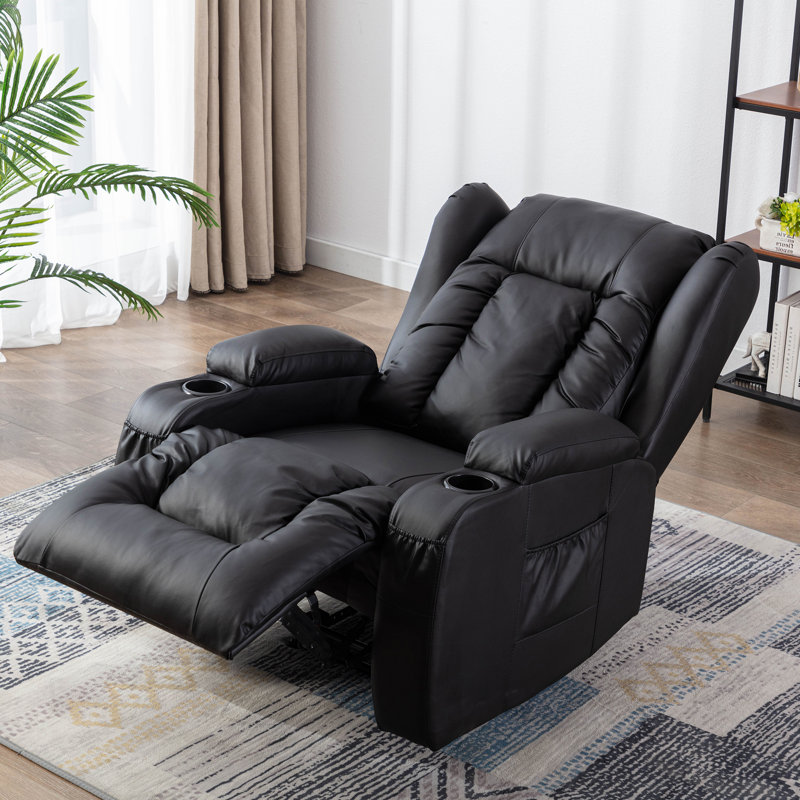 Fauteuil de massage inclinable chauffant en similicuir, Similicuir noir