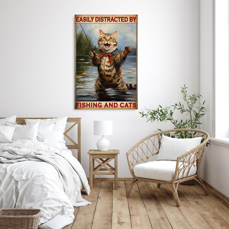 Pêche et chats, H 14 po x l 11 po x P 1,25 po