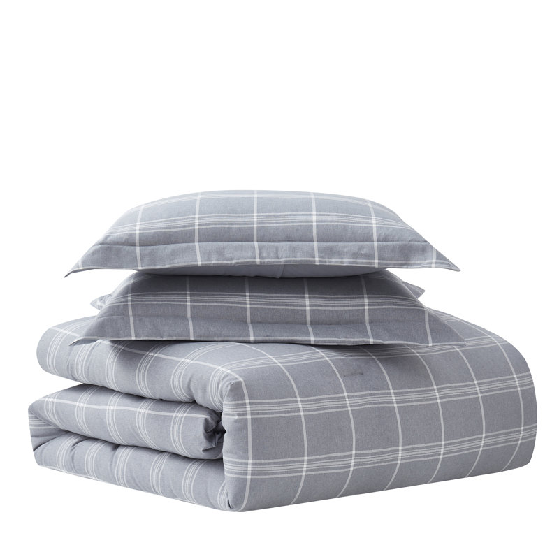 Chambray Weave Plaid Bed in a Bag Comforter & Sheet Set - Gray, Queen Comforter