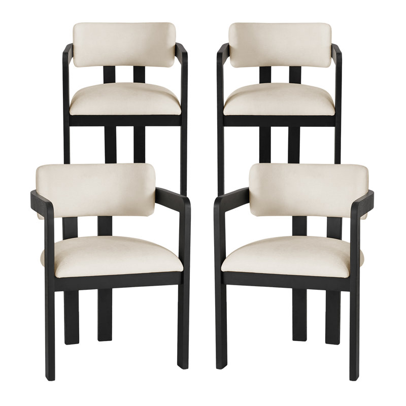 Fauteuil de salle à manger rembourré en bois massif, Beige