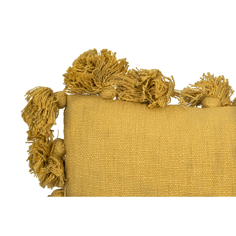 Woven Cotton Slub Pillow with Tassels, Mustard
