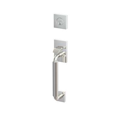 Ensemble d'entrée sectionnelle EMPowered 2 Touch Emtek SELECT, cylindre simple tubulaire, tige extérieure en forme de R, poignée lisse, levier intérieur Hermes, côté gauche, nickel poli