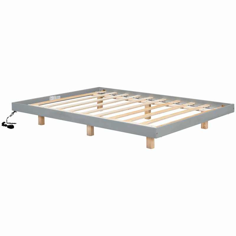 Floating Bed With LED Lights Underneath, Full, Gray