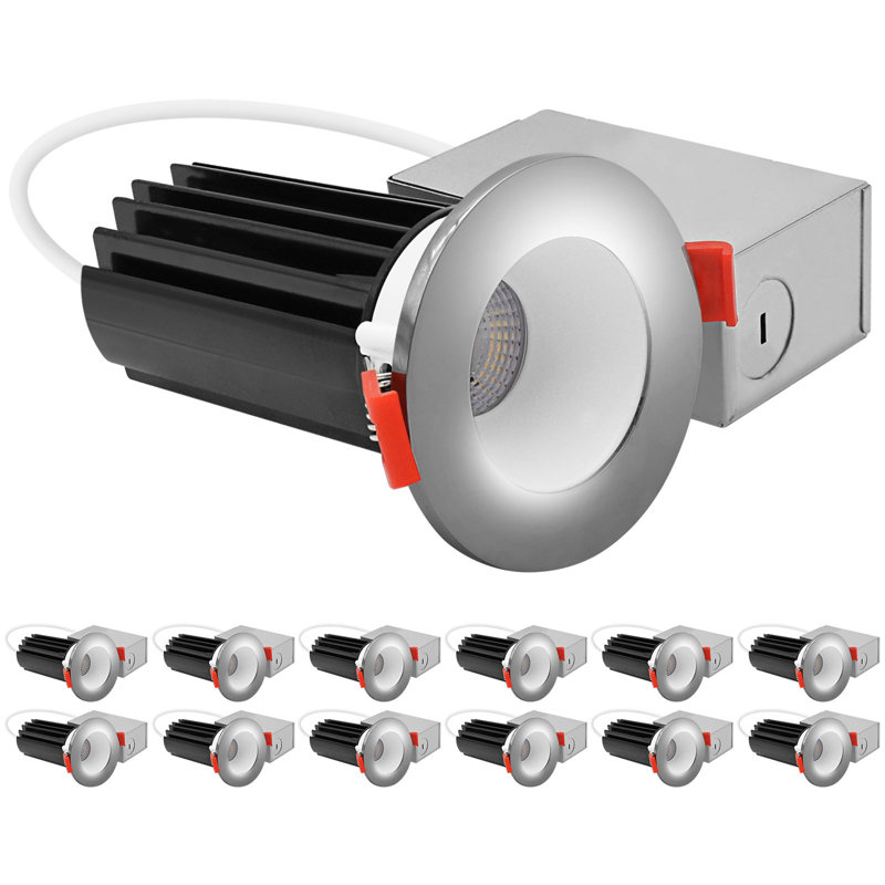 Ensemble de 2 po LUXRITE Éclairage encastré à DEL, lumière Canless à régression profonde, garniture ronde interchangeable blanche et chromée, 5 TCC, 1000 lm, 15 W, CRI80, paquet de 12 à intensité variable