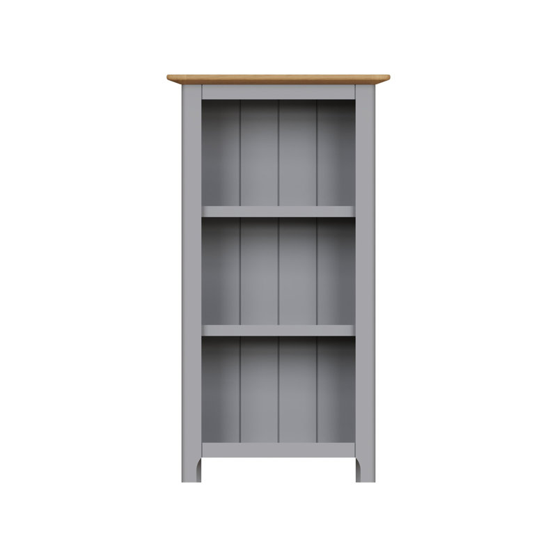 Daris 3 Tier Low Bookcase Shelving Unit. Solid Oak Top. Fully Assembled, Grey