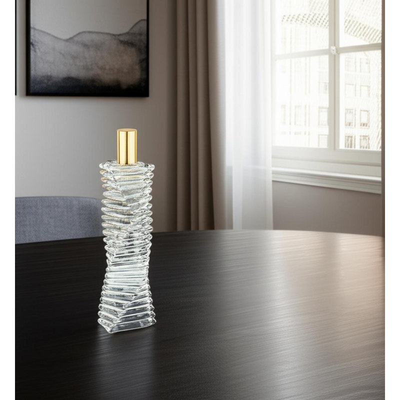 12" Clear And Gold Twisted Crystal Tabletop Taper Candlestick