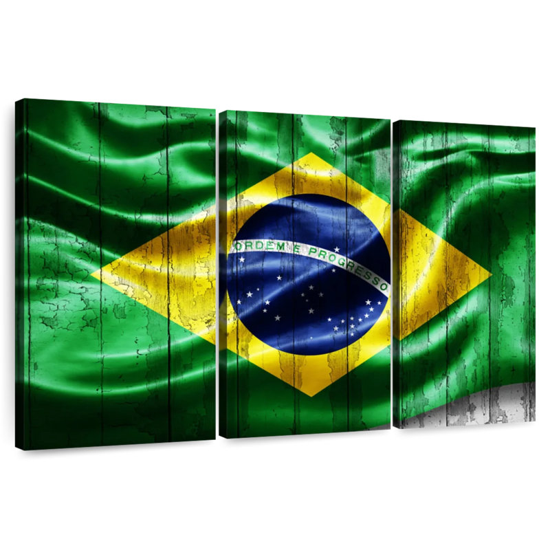 Drapeau du Brésil en bois grunge, H 20 po x l 33 po